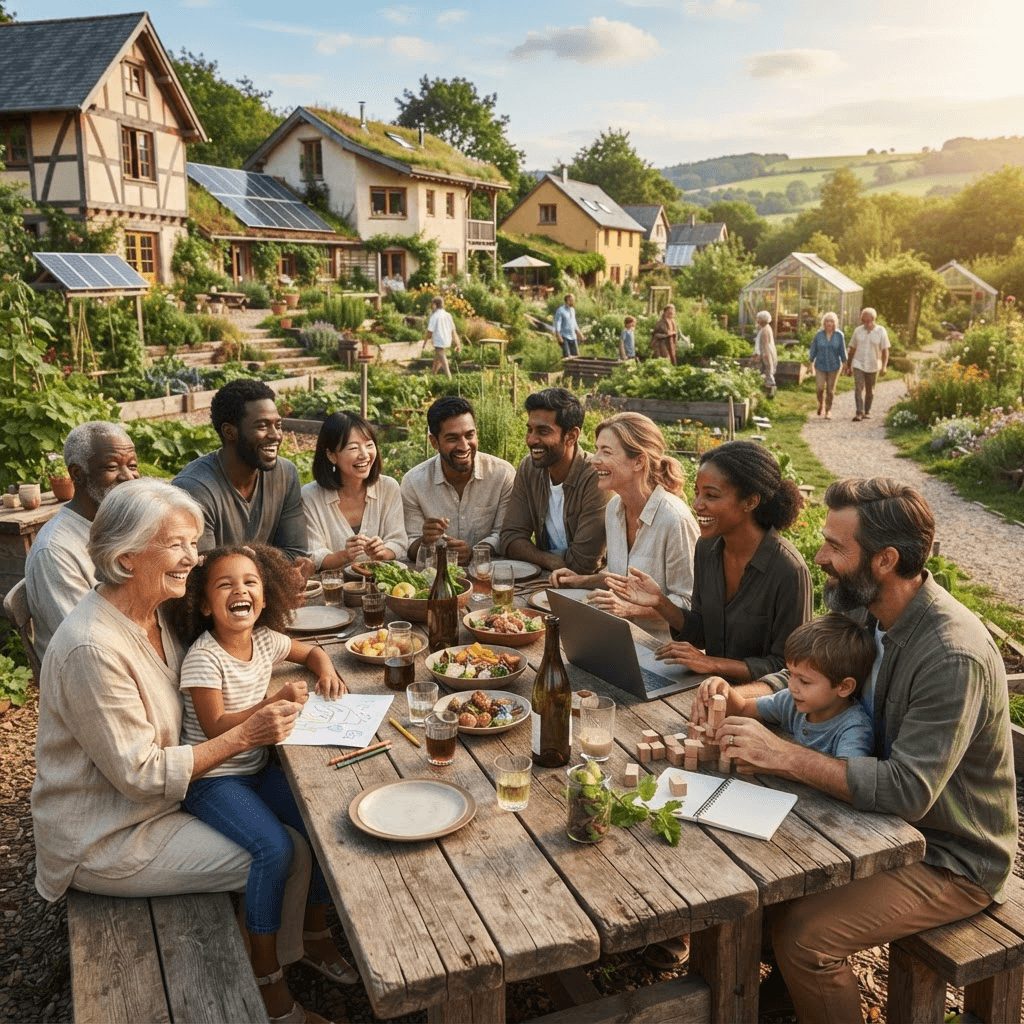 Conceptual rendering of a diverse international Sanctum community gathering